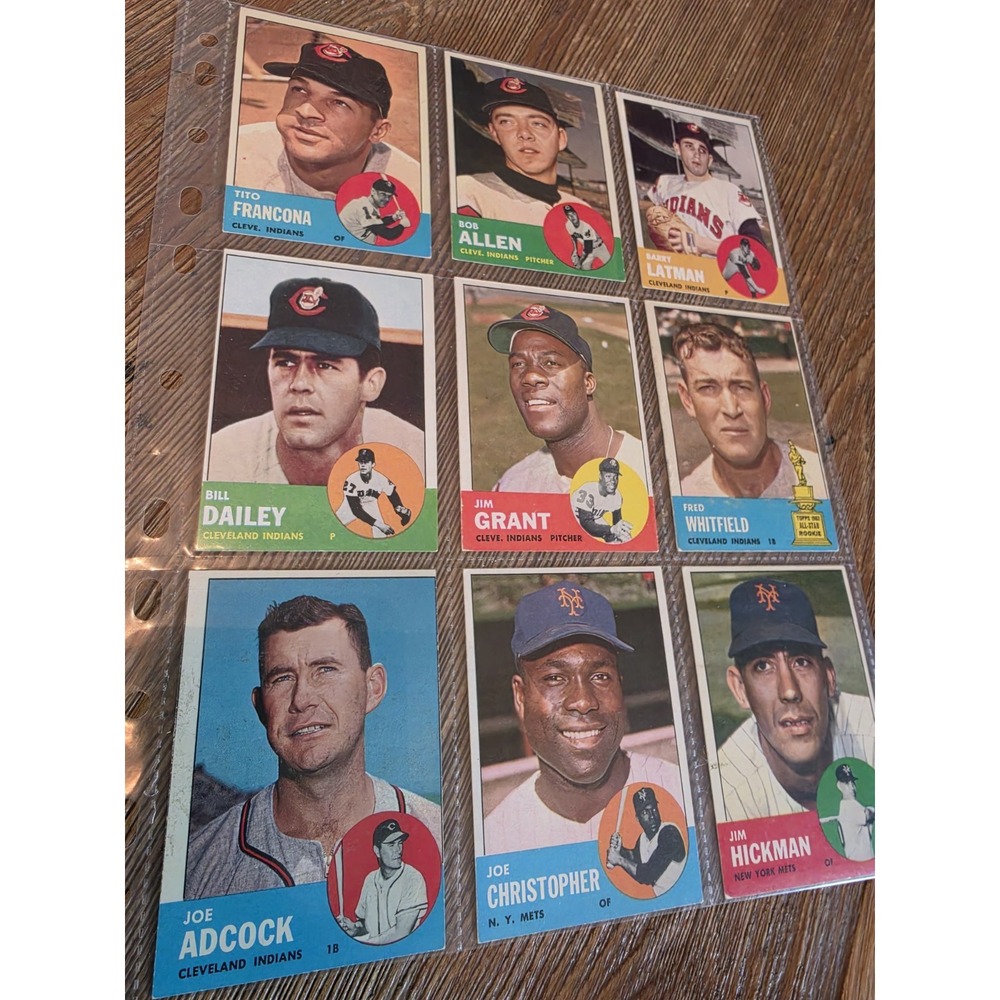Vintage 1963 Topps Baseball Cards Sheet Of 9